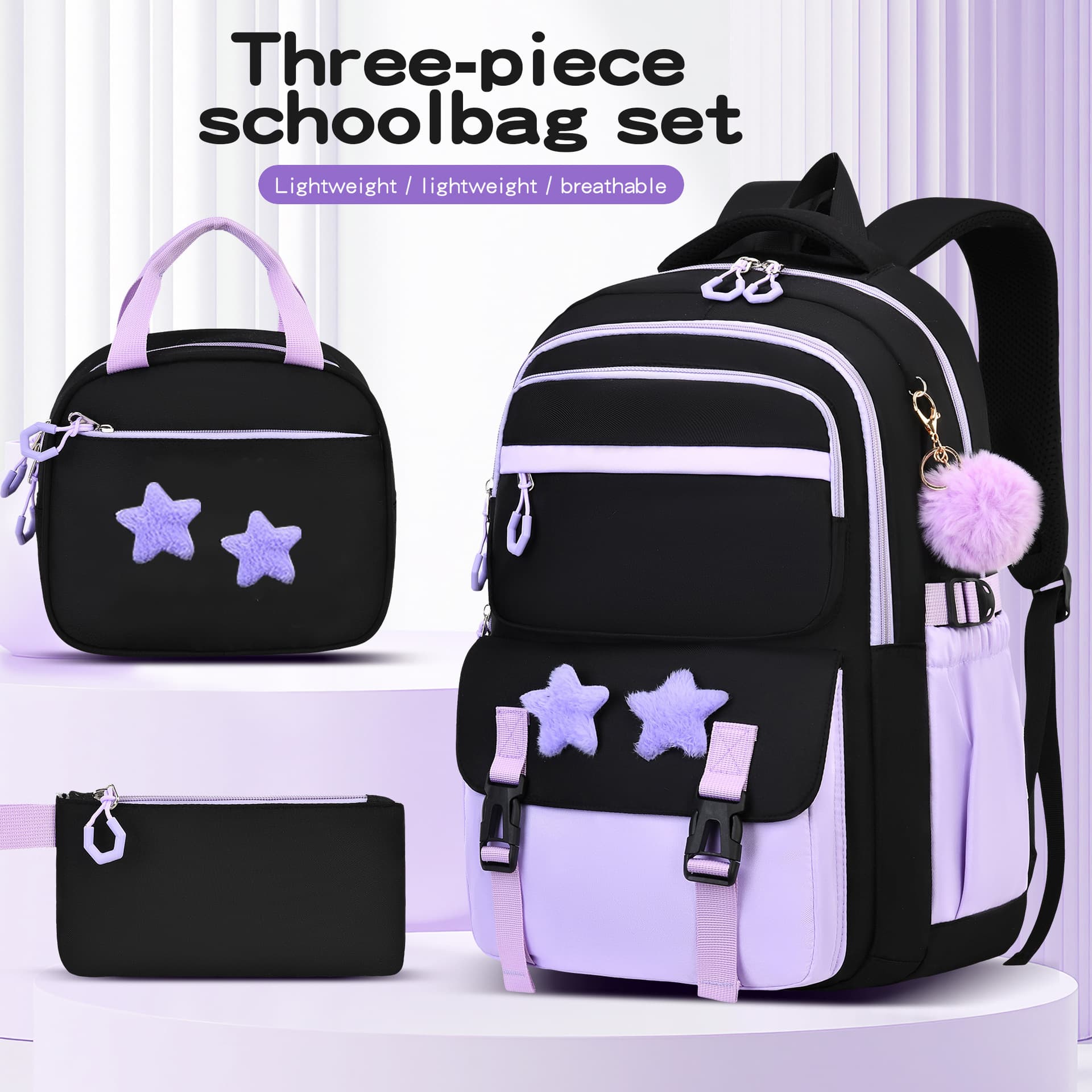 Cross-border Primary School Backpack for Girls, High-Quality Stylish Large Capacity Lightweight Spine-Protecting Weight-Reducing Junior High School Bag