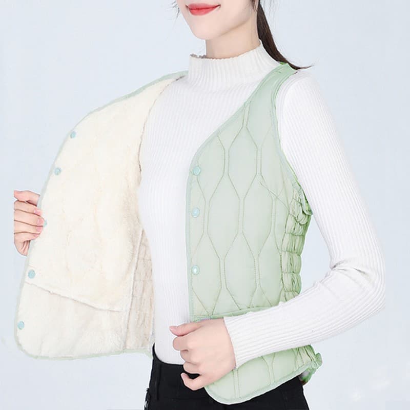 2025 New Style Autumn/Winter Down Cotton Vest for Women, Fleece-lined Thickened Warm Short V-neck Waistcoat Slim Versatile Inner Layer
