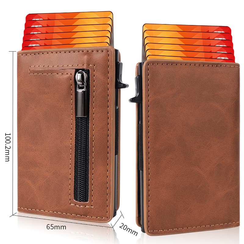 Cross-border Best Seller RFID Anti-Skimming Leather Card Holder Protective Case for Men, Multi-Slot Aluminum Alloy Automatic Pop-Up Card Wallet