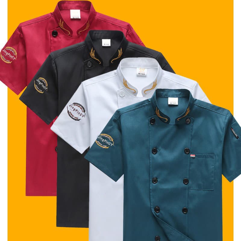 Men's Long Sleeve Chef Work Uniform Short Sleeve Summer Apparel Restaurant Bakery Kitchen Cooking Outfit Durable Polyester Fabric