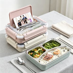 304 Stainless Steel Lunch Box Divided Compartments No Flavor Mixing Sealable Heatable Water Insulated Lunch Box Portable Student Bento Box