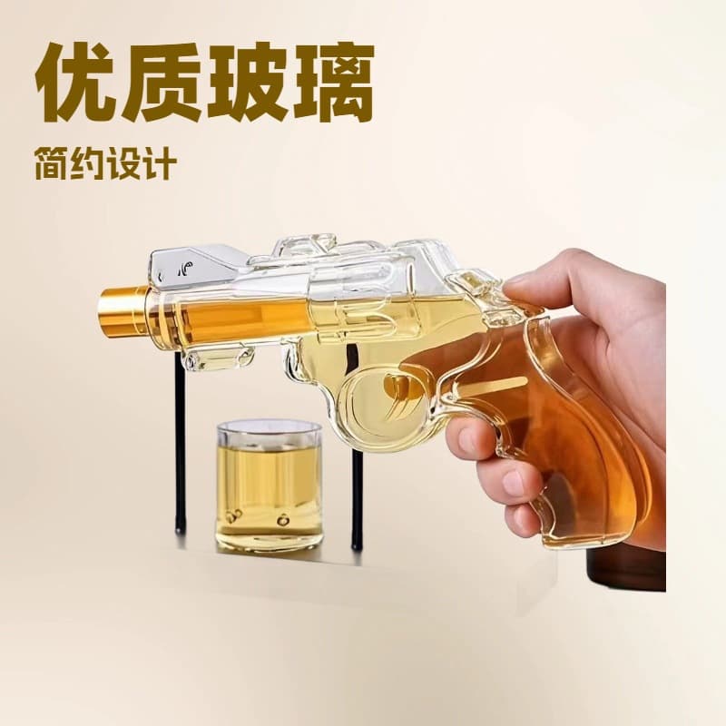 In Stock Glass Pistol Decanter Whiskey Revolver-Shaped Wine Dispenser High-End Commercial Red Wine Barware for Export
