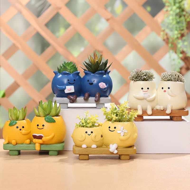 Creative Cute Fruit Couple Succulent Flower Pot Resin Balcony Gardening Decoration Desktop Potted Plant Container Green Plant Pot