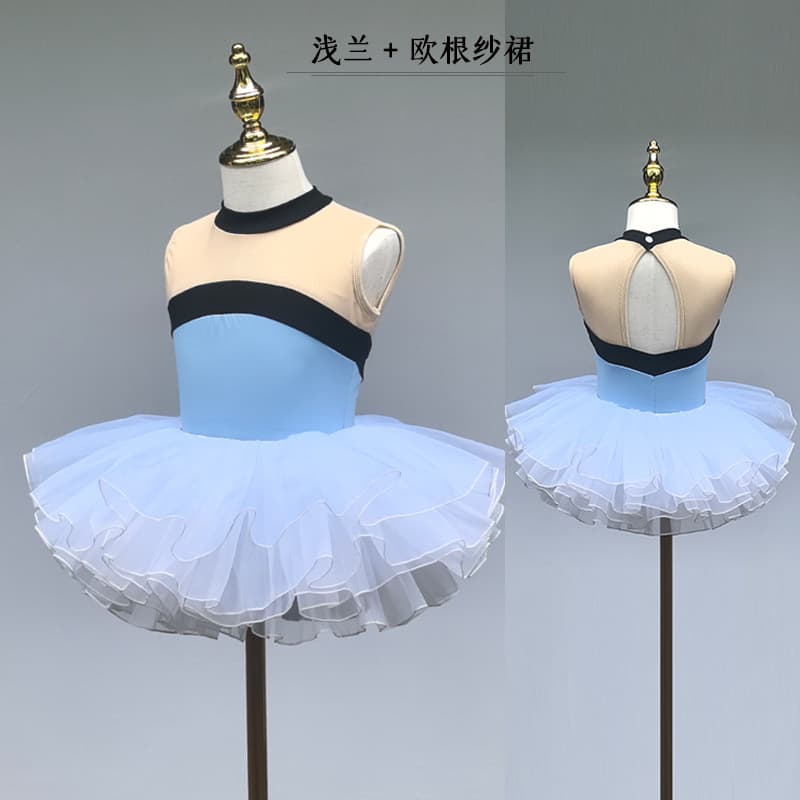Summer Children's Dancewear Patchwork Mesh Back Leotard, Kids Practice Bodysuit, Professional Exam Grade Dance Costume