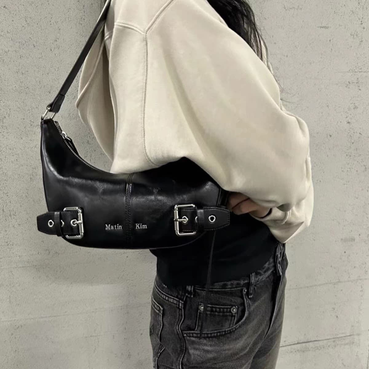 Korean niche brand M K belt buckle crescent bag shoulder hand armpit bag mk bag