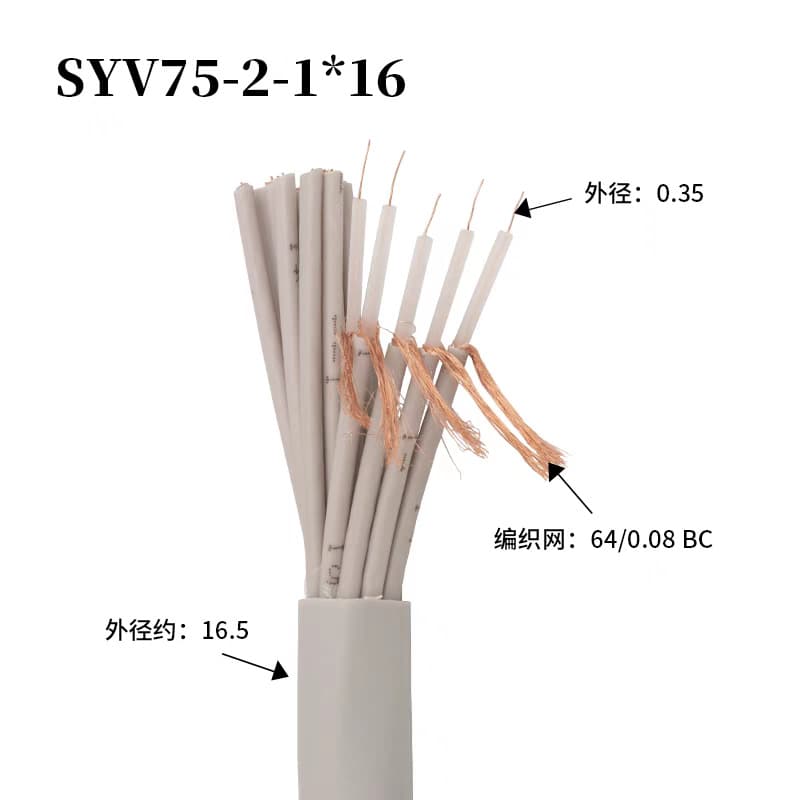 National Standard Two-Megabit Line Coaxial Cable RF Cable 16-Core 2M Line SYV75-2-1*8 75 Ohm Digital Signal Cable