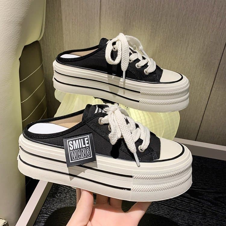 Baotou Half Slippers for Women Summer Outer Wear 2025 New Style Easy to Match Heelless Lazy Canvas Shoes Thick-Soled Casual Sandals