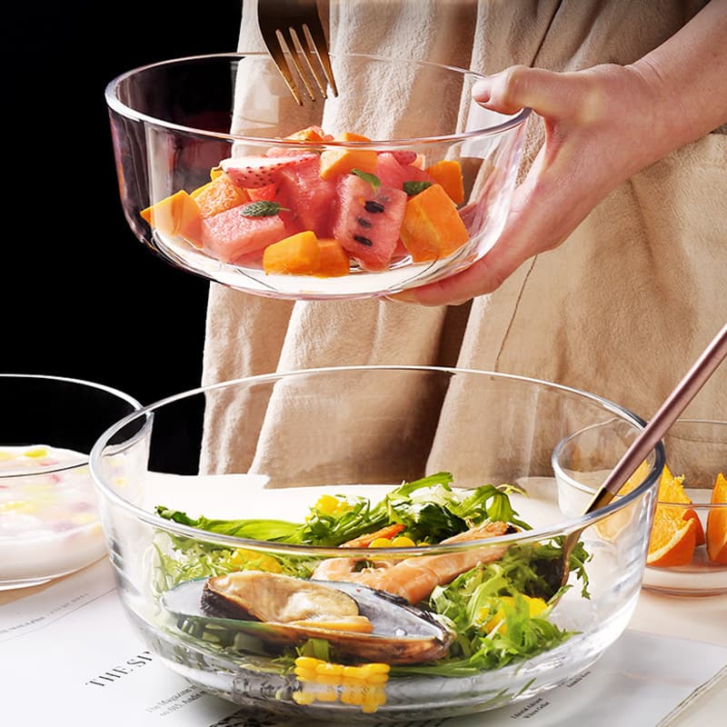 High-temperature resistant glass bowl, household salad bowl, transparent large bowl, glass basin, soup bowl, rice bowl, fruit bowl, instant noodle bowl, tableware