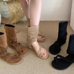 5CM Retro Hot Girl Forest Style Toe-Loop Sandals for Women Summer Versatile Low Heel Short Boot Sandals Trendy Toe-Clip Boots