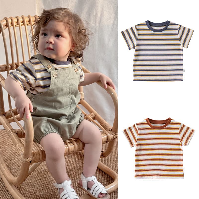Baby Summer Cotton Short Sleeve Striped T-Shirt for Infant Boys and Girls