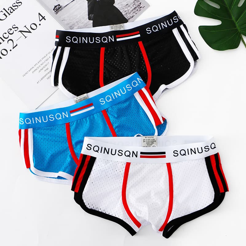 SQINUSQN Ice Silk Nylon Mesh Men's Boxer Briefs Korean Style Summer Breathable Comfortable Four-Corner Underwear