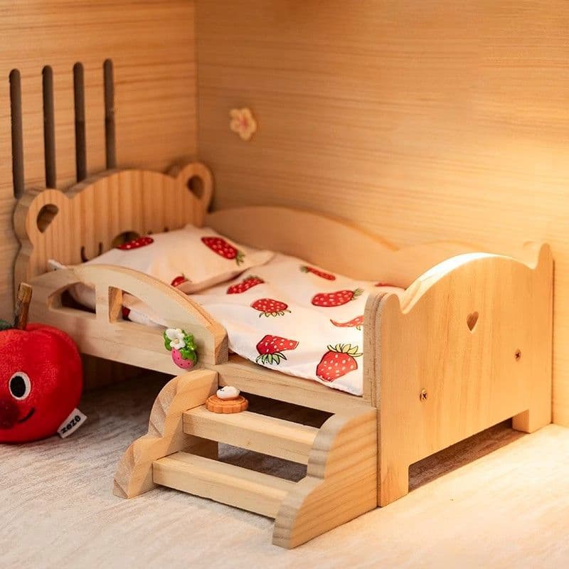 Solid Wood Hamster Pet Bed Small Pet Sleeping Bed Toy All-Season Wooden Ladder Small Nest Rabbit Guinea Pig