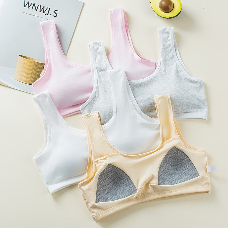 Seamless wrap top for developing stage, wireless girls' bra with fixed integrated bra pads, middle and high school student underwear top.