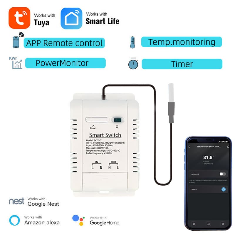 Tuya Smartlife Temperature Switch WiFi Intelligent Remote Control Temperature Switch Alexa Google Voice