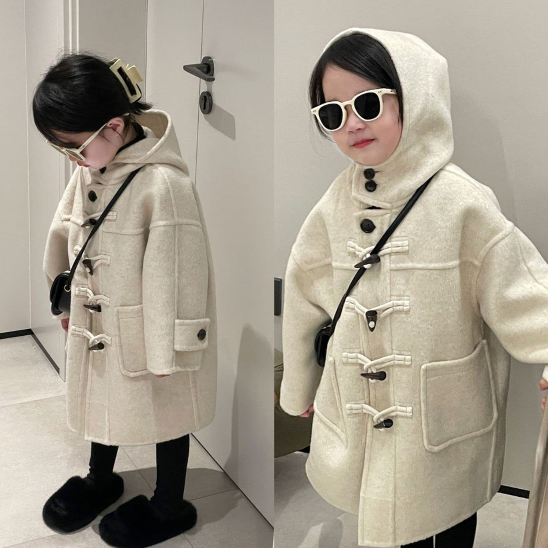 Boys and Girls Coat Autumn/Winter New Arrival Korean-Style Elegant Toggle Hooded Wool Coat Trendy Small to Mid Kids One-Piece Drop Shipping