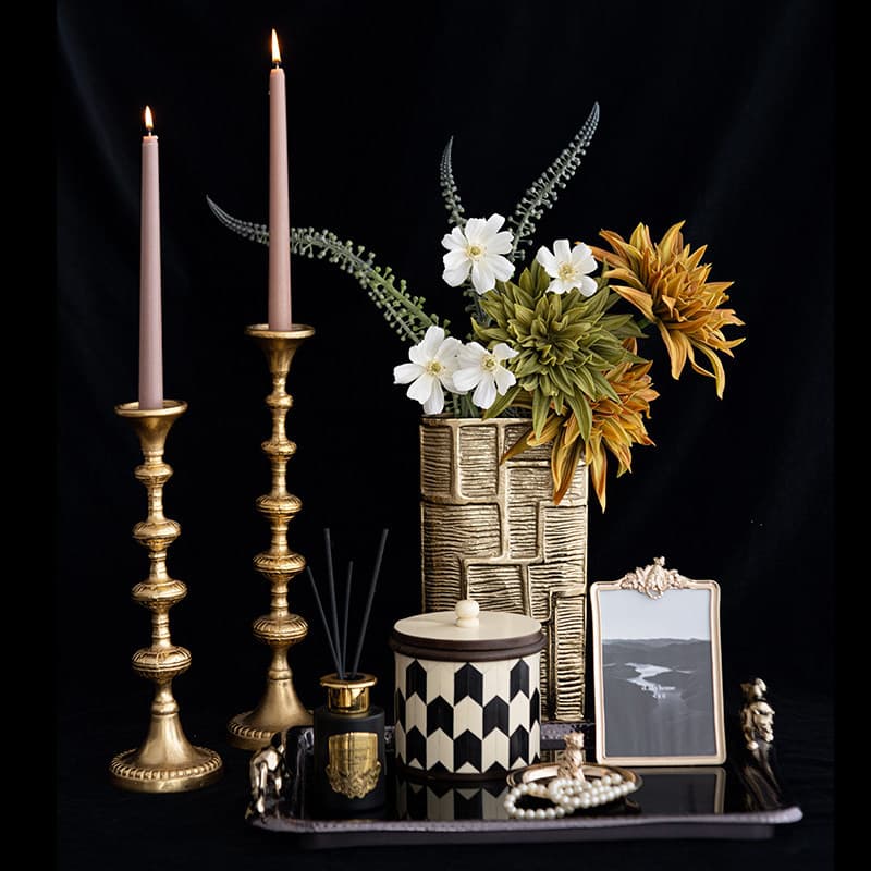 Indian Imported Aluminum European Light Luxury Gold Candle Holder Vase Bone Jar Aromatherapy Photo Frame Entryway Cabinet Combination Decoration