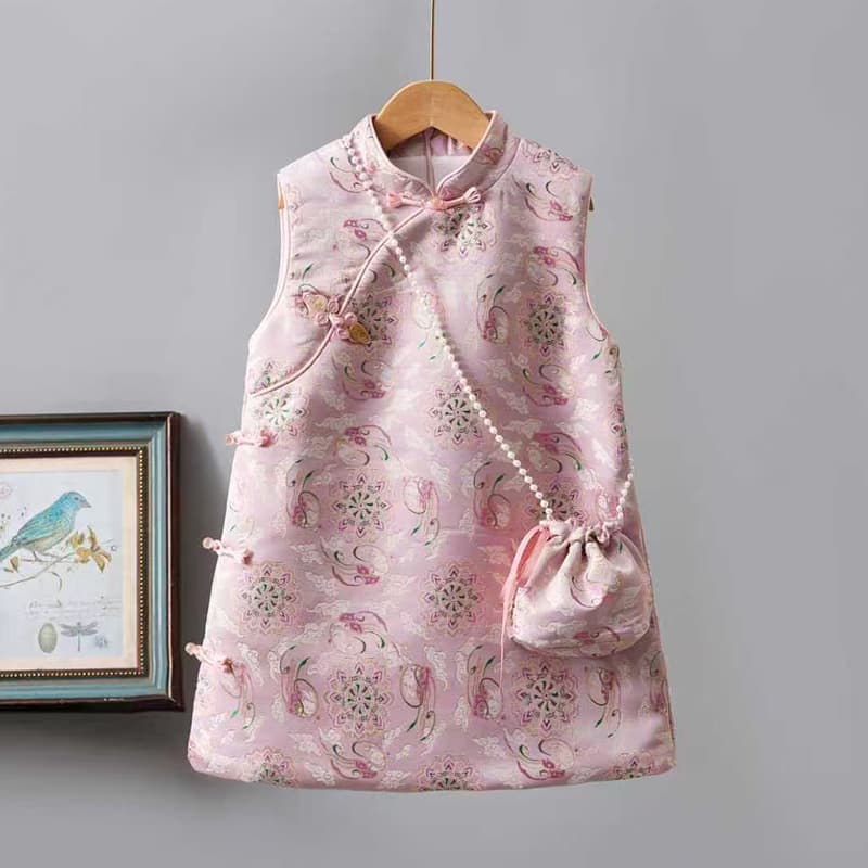 Girl's 2025 New Autumn/Winter New Chinese-style Hanfu Tang Suit Vest, Small to Medium Kids Chinese-style Jacquard Cheongsam Waistcoat