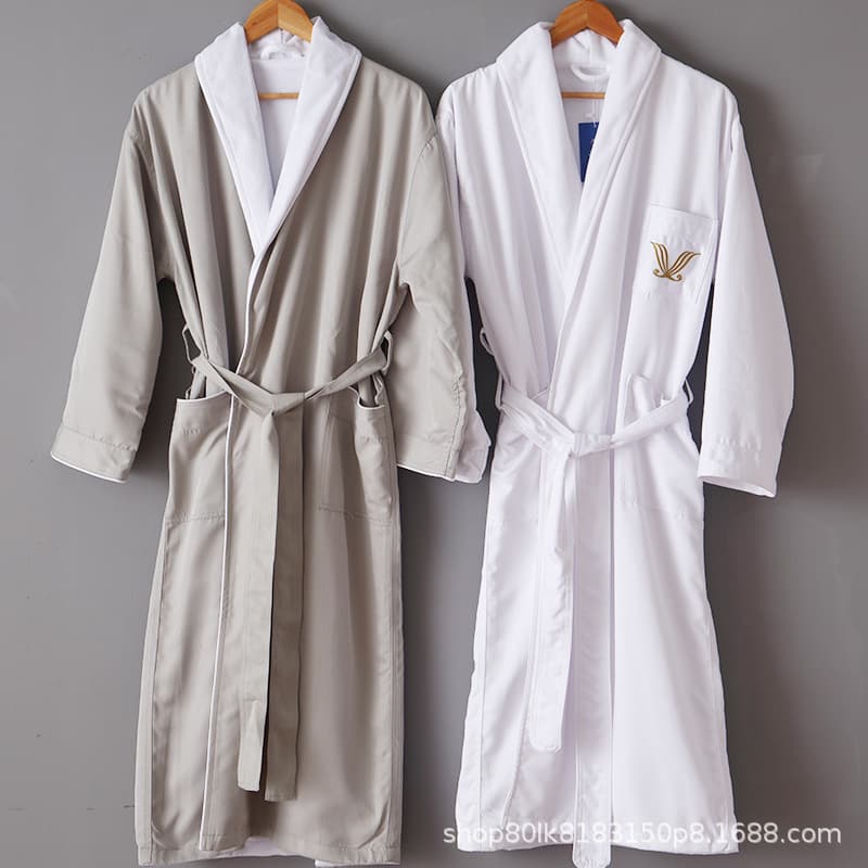 Five-star hotel bathrobe, waffle knit, long, high-end double-layer bathrobe for men and women, suitable for beauty salons, guesthouses, and nightgowns.