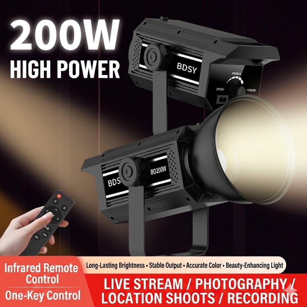 200W Streamer Indoor Live Broadcast Adjustable Focus Spot & Contour Light with Deep Parabolic Softbox, High-Brightness Photography Lamp