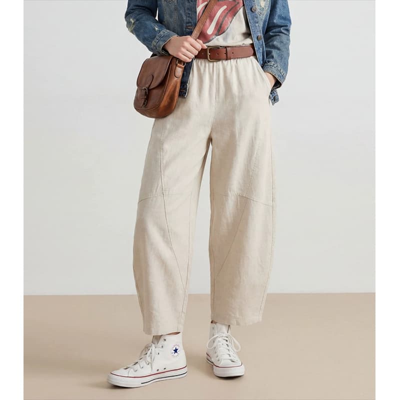[Small Order] Summer Linen Casual Pants Korean Style Lantern Loose Wide-Leg Pants Slim Fit Concealing Curved Cut Pants