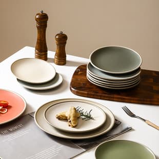 Japanese-style Premium Steak Plate Ceramic Dinnerware Retro Earthenware Plate Solid Color Breakfast Plate Creative Shallow Flat Plate