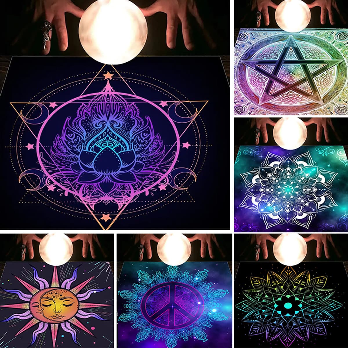 Tarot Tablecloth Cloth Pad Moon Phase Constellation Sun Star Smiley Face Flannel Tablecloth