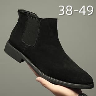 Extra Large Size Men's Autumn Winter Breathable British Style Pointed Toe Suede Short Boots High Top Leather Shoes Heightening Mid Top Martin Boots