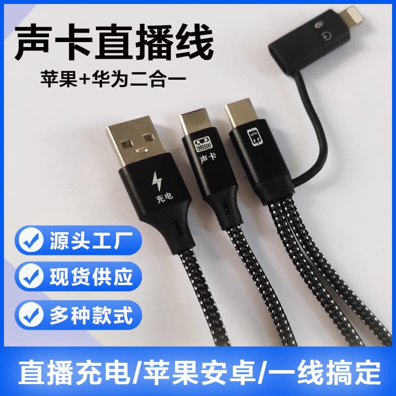 In Stock Live Streaming OTG 2-in-1 Phone Sound Card Connection Cable Audio Cable Compatible with Apple 15 to Type-C Charging Cable