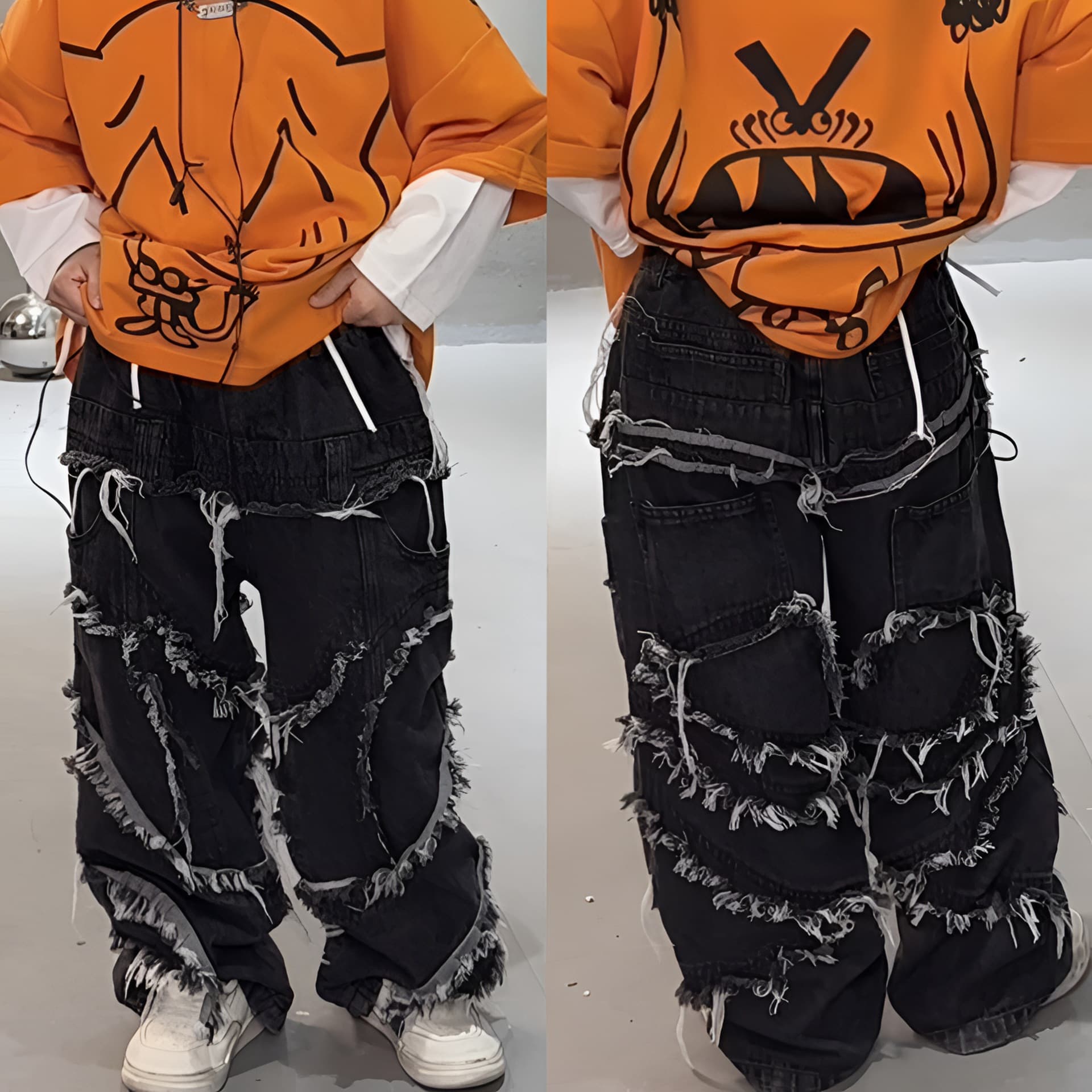 2025 new retro raw edge jeans trend spring and autumn loose high street ripped hip hop personality fashion