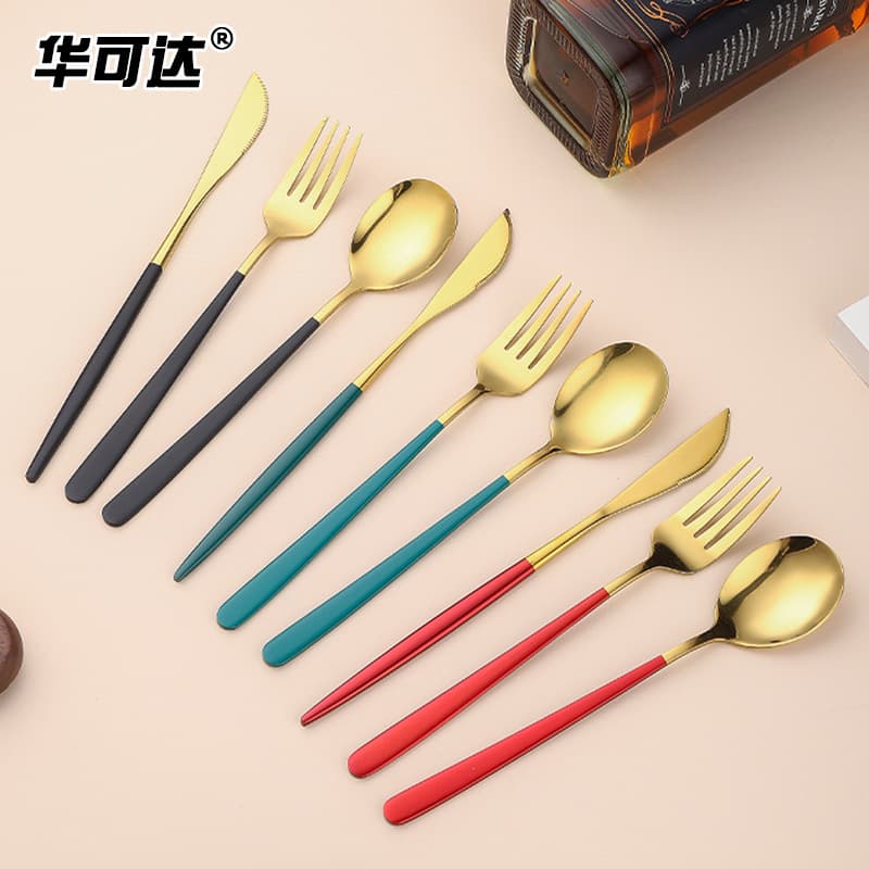 304 Stainless Steel Knife and Fork Korean Style Spoon Western Gold Steak Knife Fork Spoon Coffee Spoon 4-Piece Portable Cutlery Set
