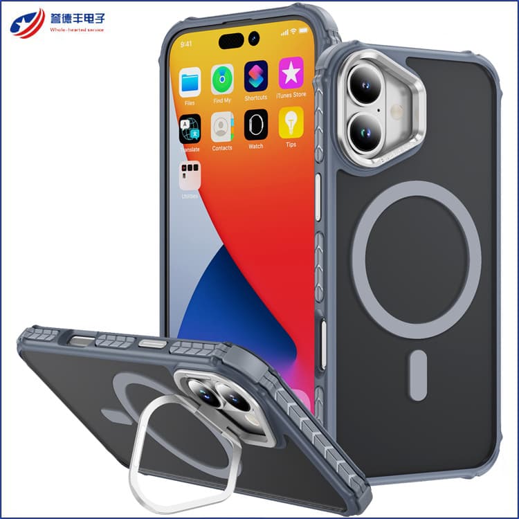 Compatible with Apple iPhone 16 Plus phone case rainbow skin-feel magnetic lens stand anti-drop airbag protective cover