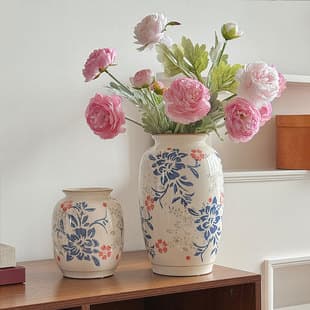 New Chinese Style Blue and White Porcelain Vase, Ceramic Flower Arrangement Decor, Premium Niche Style, Living Room Entryway Vintage Style Ceramic Vase