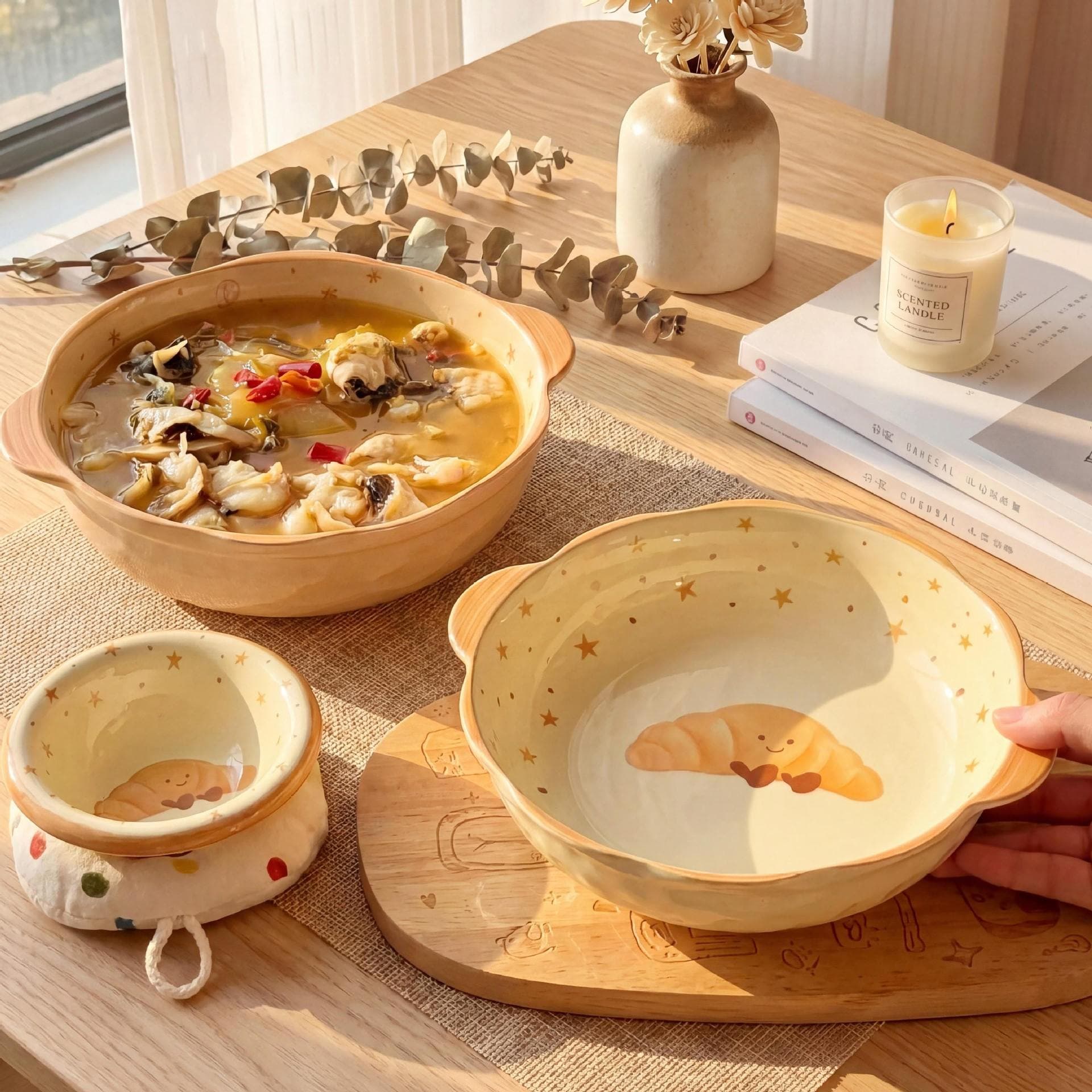 High-Aesthetic Double-Ear Soup Bowl 2026 New Large Soup Basin for Home Use, Suitable for Maoxuewang, Pickled Fish, Noodle Bowls, and Plates