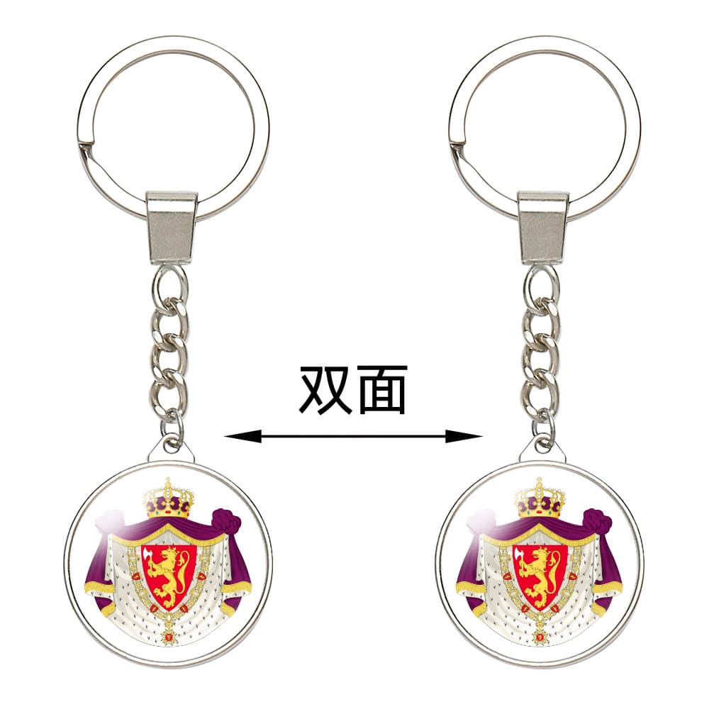 Key chains with double-sided printing of national emblems of European countries France, Germany, the United Kingdom, and Russia key chain pendants