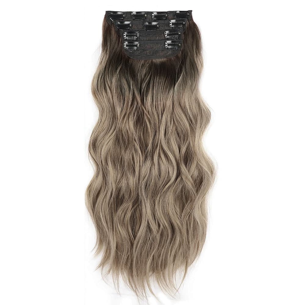 Cross-border Europe and America Hair Extension Clip-in Set for Women 4-Piece Big Wave Curly Long Hair Clip-in Hair Extensions with BB Clips