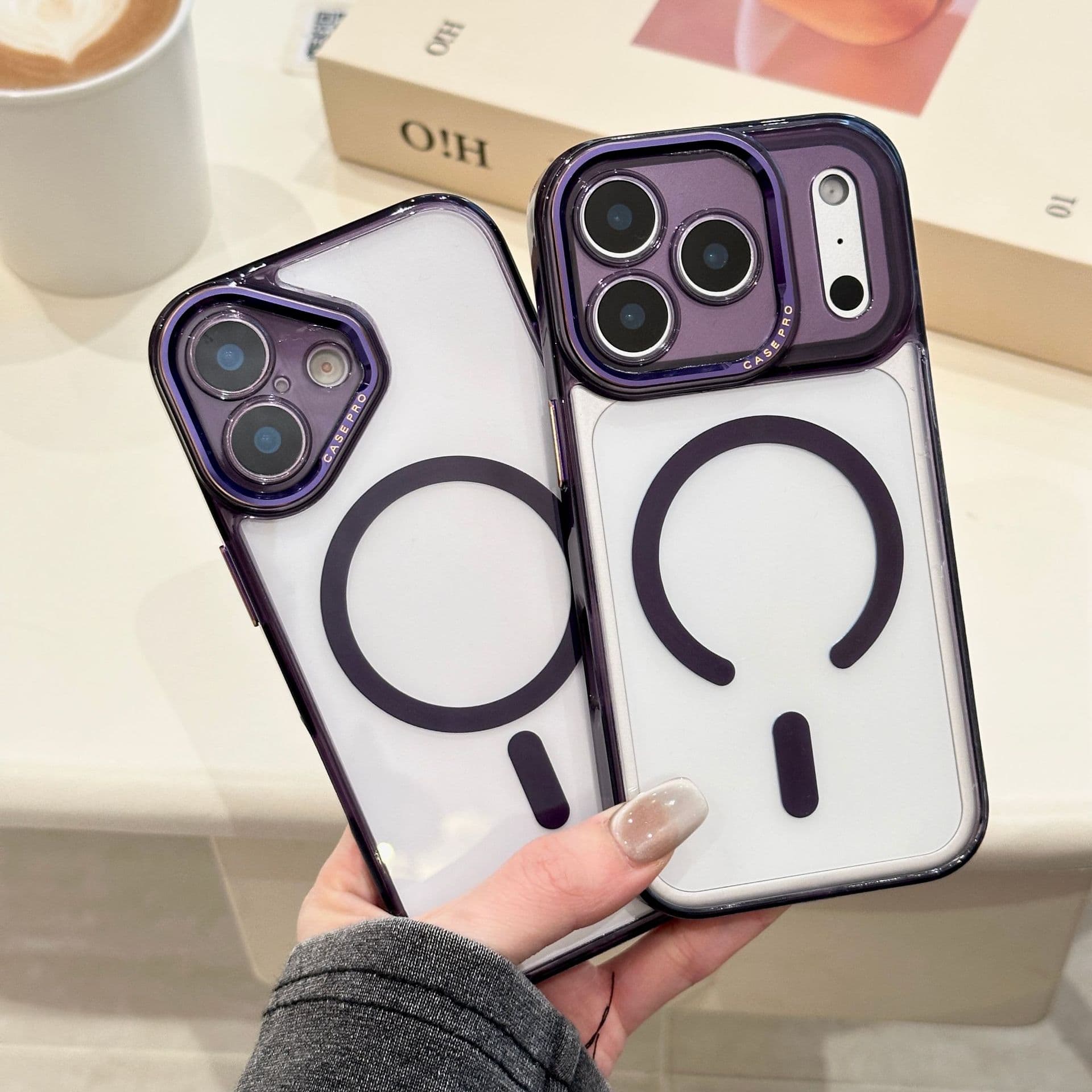 Acrylic Magnetic Case for iPhone 17 Pro / 16 Pro Max, Metal Button Protective Cover, Premium for 15