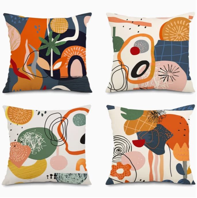 Amazon Boho Orange Aesthetic Floral Geometric Throw Pillow Cover Sofa Living Room Decorative Cushion Cushion Cover