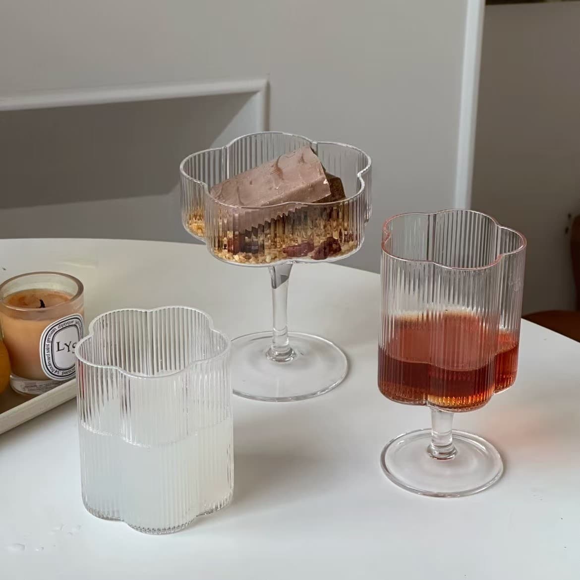 Instagram-style trendy ice cream cup dessert cup, high-appearance flower stripe glass cup, retro iced Americano coffee cup
