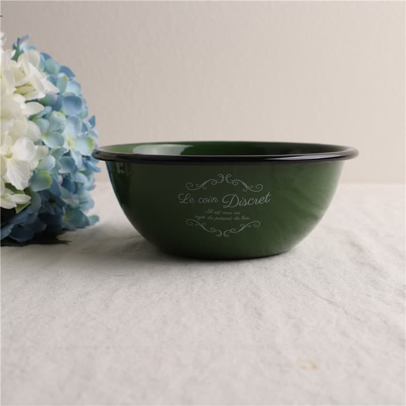 Enameled Vintage Military Green Thickened Cereal Yogurt Bowl Salad Bowl Popcorn Dessert Bowl