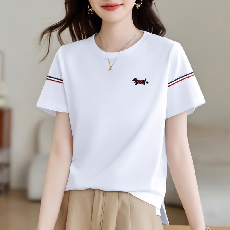 Crew Neck White Regular Shoulder Short Sleeve T-Shirt Women 2026 New Summer Hot Sale Women's Clothing Top Half Sleeve Tee