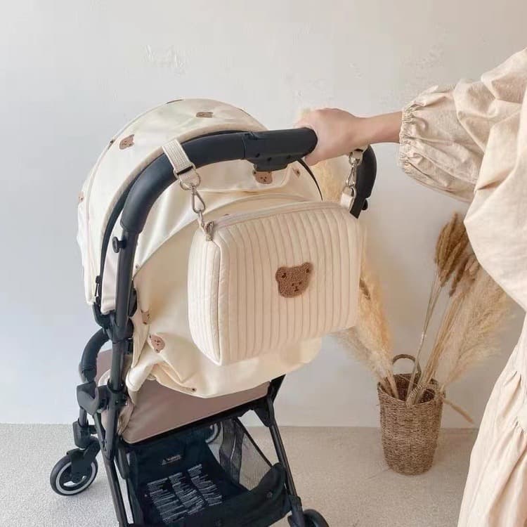 Ins Cotton Embroidered Zipper Diaper Bag Mother Baby Organizer Bag for Stroller Storage Hanging Nursery Bottle Sorting Bag