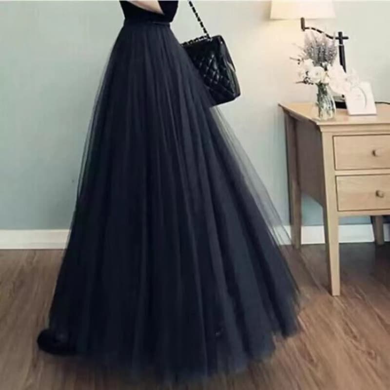 Mesh skirt women's 2026 spring and summer new style high-waisted mid-length a-line skirt pleated skirt black gauze skirt tutu skirt