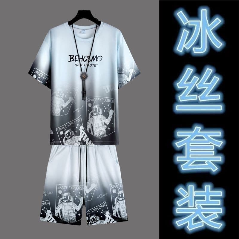 Youth Summer Sports Suit Boys' Short-Sleeved Shirt New Style for High School and Junior High School Students Gradient Trendy Cool and Stylish
