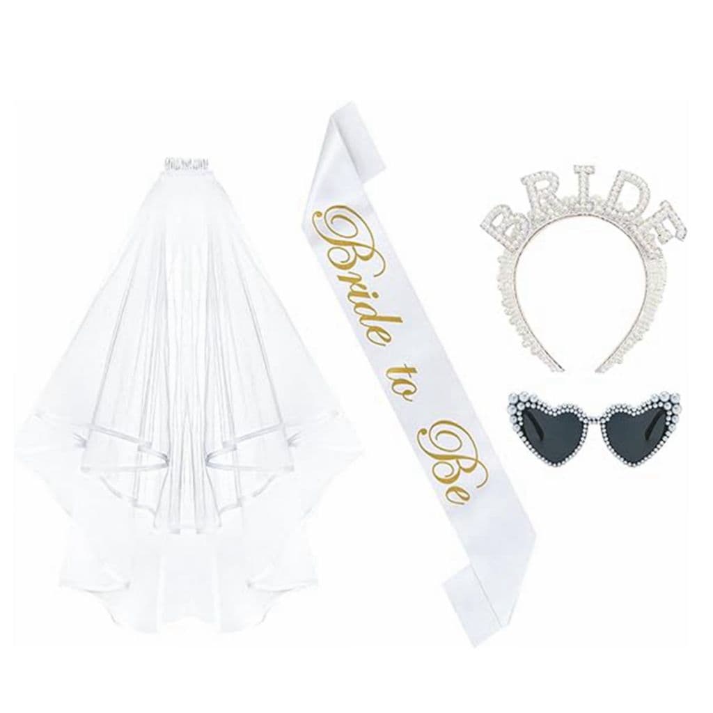 Cross-border single bridal party headband veil fashionable diamond glasses bride pearl headband shoulder strap set