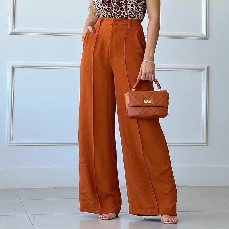 2026 Amazon Export Women's Spring/Summer Trendy Solid Color Loose Half Elastic Waist Wide Leg Casual Pants