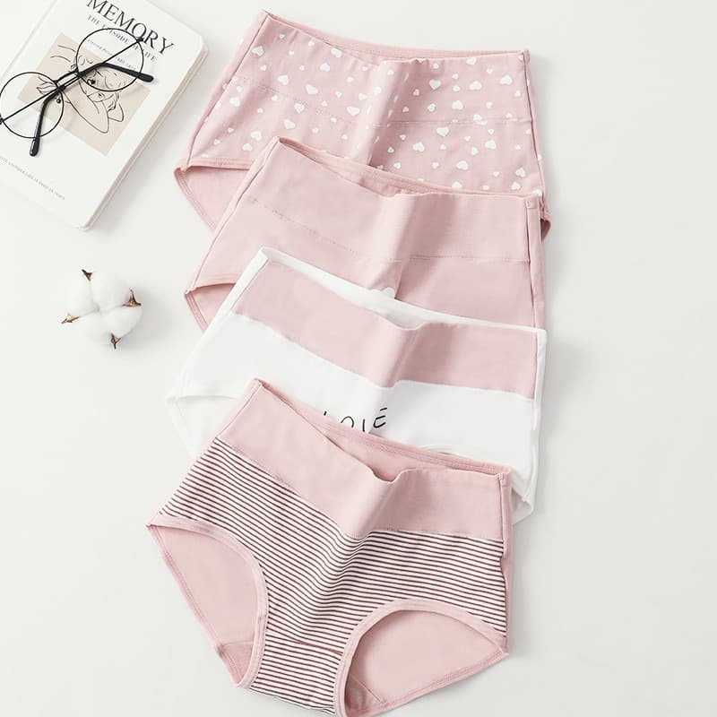 Women's Plus Size High-Waist Cotton Printed Underwear, Antibacterial, Seamless, Non-Pinching, Tummy Control, Cross-Border Wholesale