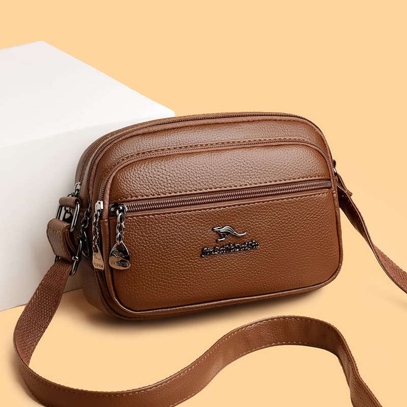 Women's Crossbody Bag PU Leather Multi-Layer Zipper Small Square Bag Fashion Versatile Shoulder Bag 2024 New Retro Soft Leather Bag
