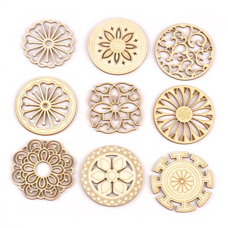 DIY Accessories Wooden Hollow Pendant Early Childhood Educational Teaching Materials Round Square Wood Chips Cross-Border Supply