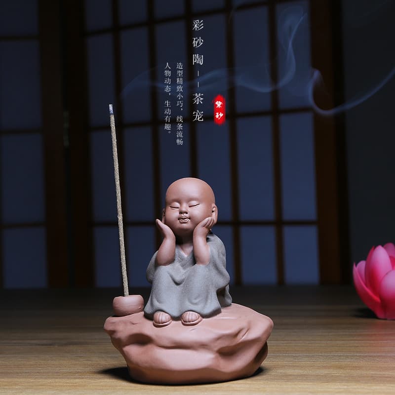 Car Colored Sand Ceramic Novice Happy Carefree Little Monk Home Decoration Zen Kung Fu Tea Set Teapet Ornament
