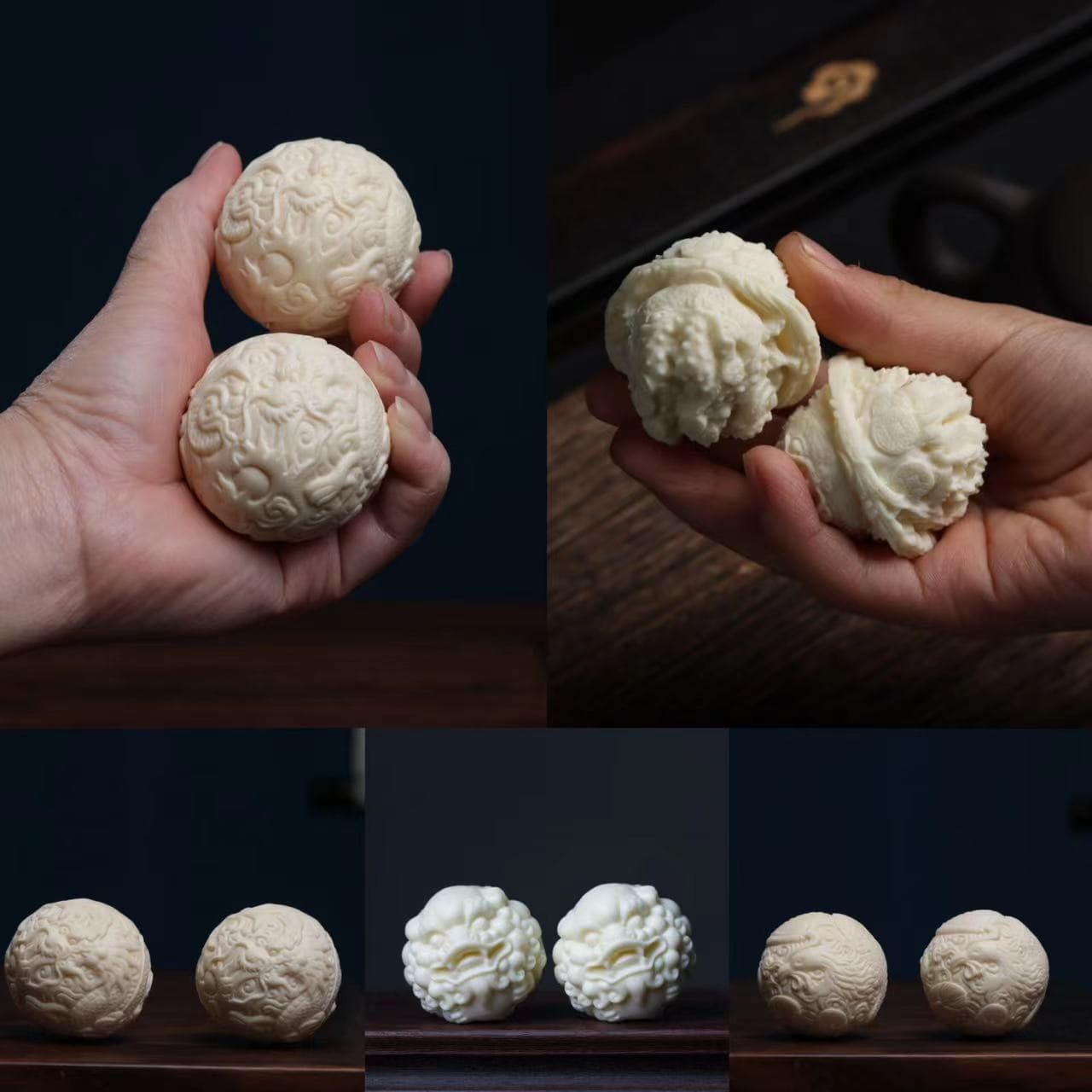 Ivory Fruit Carving Lion Head Health Ball Wooden Wenwan Walnut Dragon and Phoenix Plate Playing Handball Handle Wholesale